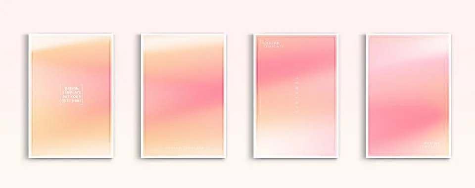 Pastel gradient backgrounds vector set. Soft tender pink, red, yellow and o.. Illustrazione stock