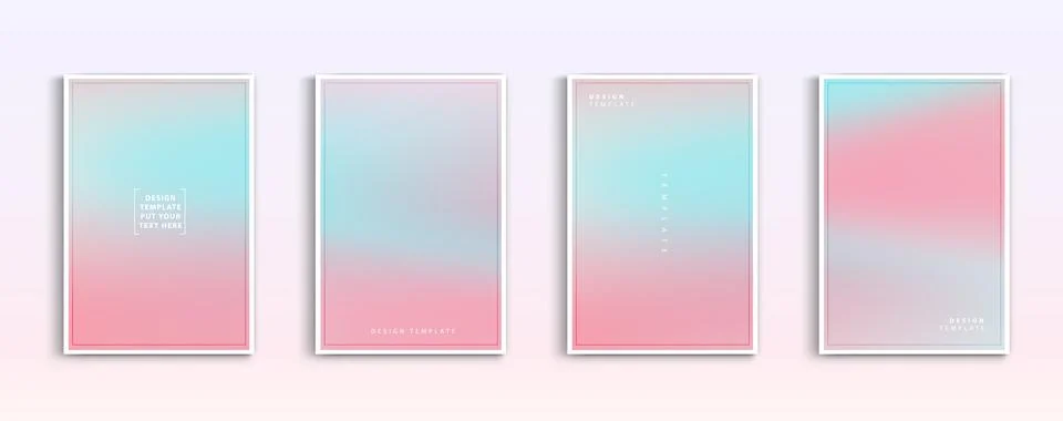 Pastel gradient backgrounds vector set. Soft tender pink, bule, yellow and .. Illustrazione stock