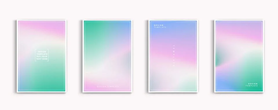 Pastel gradient backgrounds vector set. soft tender pink, purple, white, bl.. Illustrazione stock