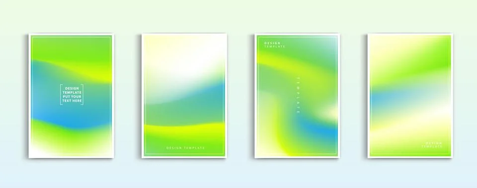 Pastel gradient backgrounds vector set. soft tender green, yellow and blue .. Stock Illustration