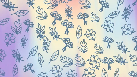 Pastel Gradient Floral Doodle Pattern Background Loop Stock Footage 330874455