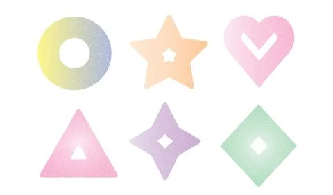 Pastel gradient grunge rough geometric shapes set. Grainy distressed textured Stock Illustration