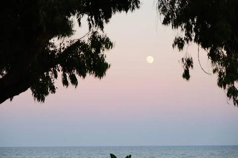 Pastel gradient sky after sunset on the beach in Hammamet ,Tunisia Stock Photos