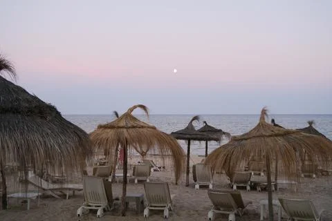 Pastel gradient sky after sunset on the beach in Hammamet ,Tunisia Stock Photos