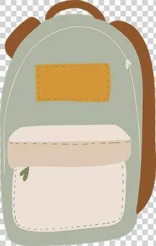 Pastel green backpack is showing flat design with mustard patch, beige flap, Stock Illustration