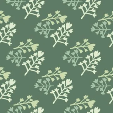 Pastel green seamless doodle pattern with branches silhouettes. Simple floral Stock Illustration