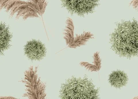 Pastel green seamless pattern with pampas grass. Applicable for fabric print Illustrazione stock