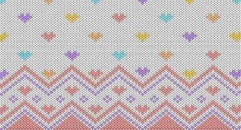 Pastel heart knitted pattern, Festive Sweater Design. Seamless Knitted Patter Stock Illustration