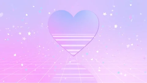 Pastel heart retro grid background lavender pink glow, floating stars, soft refl Stock Footage 340414402