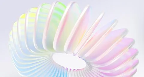 Pastel light 3d background with pearlescent circle of glass square plates row Stock Illustration