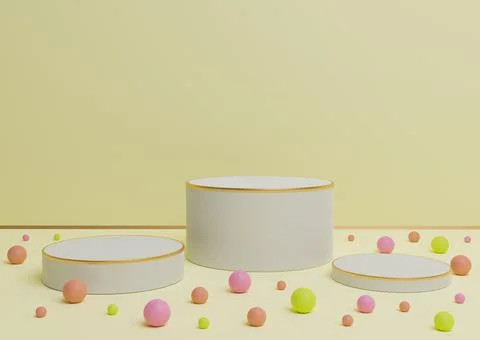 Pastel, light, citrus yellow 3D rendering of three podium stands product disp Stock Illustration