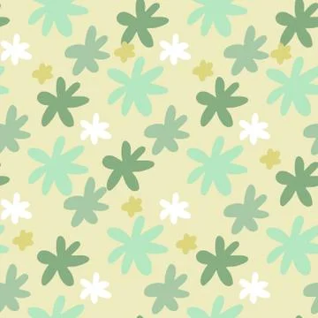 Pastel light seamless pattern with daisy flowers. Green floral ornament. Beig Stock Illustration