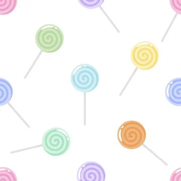Pastel lollipops float on white background Ilustração Stock
