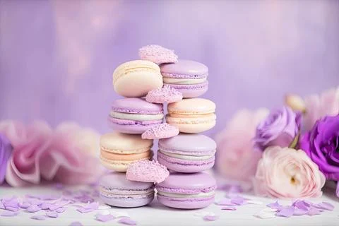 Pastel Macarons, Array of Colors &amp; Flavors Stock Photos