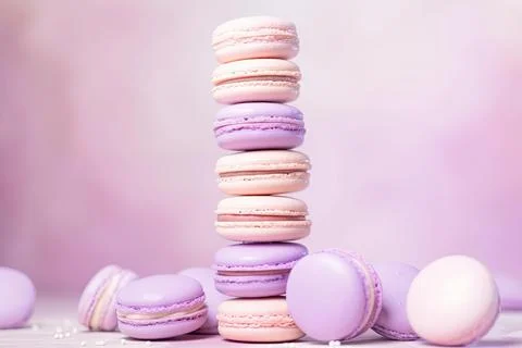 Pastel Macarons, Array of Colors &amp; Flavors Stock Photos