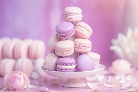 Pastel Macarons, Array of Colors & Flavors Stock Photos