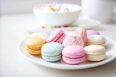 Pastel Macarons, Array of Colors &amp; Flavors Stock Photos