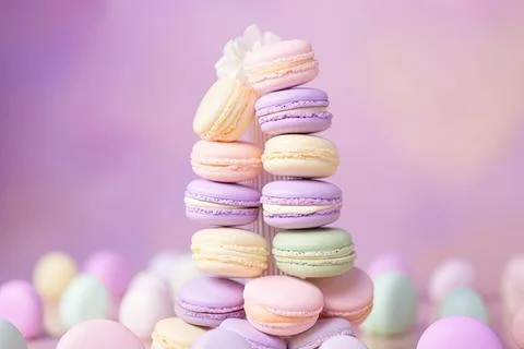 Pastel Macarons, Array of Colors &amp; Flavors Stock Photos