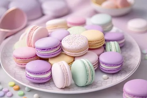 Pastel Macarons, Array of Colors &amp; Flavors Stock Photos