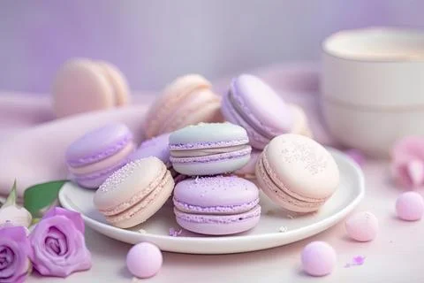 Pastel Macarons, Array of Colors &amp; Flavors Stock Photos
