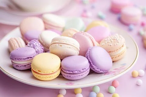 Pastel Macarons, Array of Colors &amp; Flavors Stock Photos