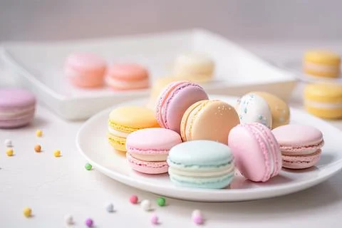 Pastel Macarons, Array of Colors &amp; Flavors Stock Photos