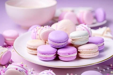 Pastel Macarons, Array of Colors &amp; Flavors Stock Photos