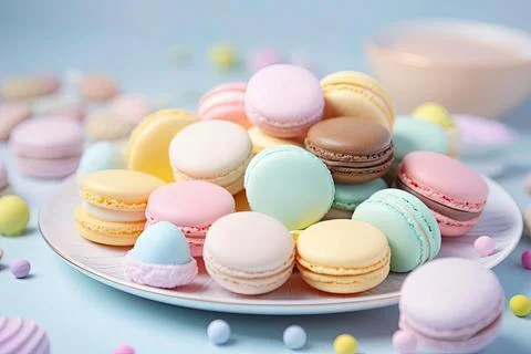 Pastel Macarons, Array of Colors &amp; Flavors Stock Photos