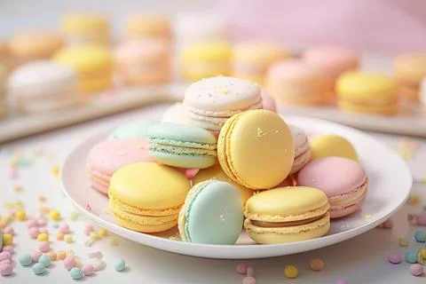 Pastel Macarons, Array of Colors &amp; Flavors Stock Photos