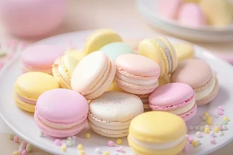 Pastel Macarons, Array of Colors &amp; Flavors Stock Photos
