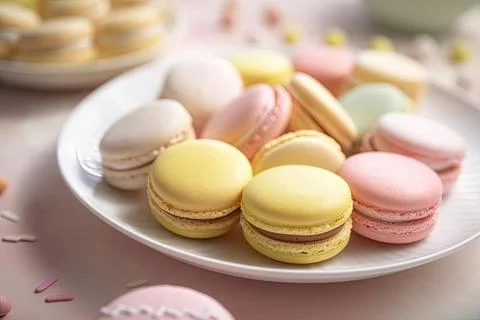 Pastel Macarons, Array of Colors &amp; Flavors Stock Photos