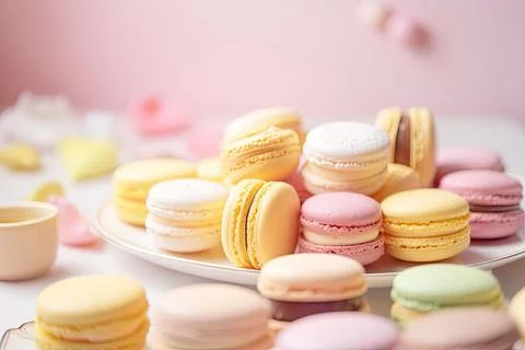Pastel Macarons, Array of Colors &amp; Flavors Stock Photos