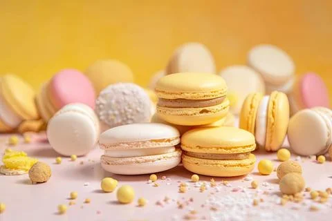 Pastel Macarons, Array of Colors &amp; Flavors Stock Photos