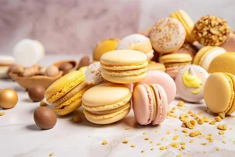 Pastel Macarons, Array of Colors &amp; Flavors Stock Photos