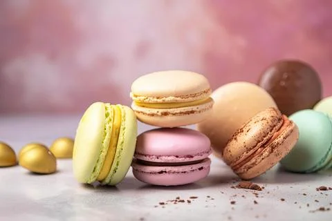 Pastel Macarons, Array of Colors &amp; Flavors Stock Photos