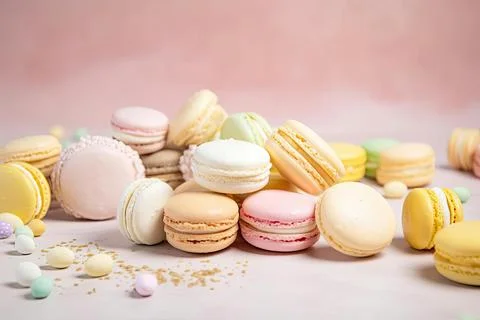 Pastel Macarons, Array of Colors &amp; Flavors Stock Photos