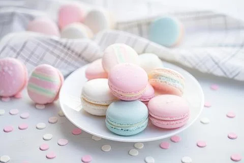 Pastel Macarons, Array of Colors &amp; Flavors Stock Photos
