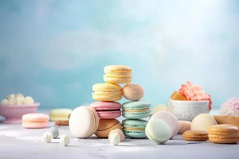 Pastel Macarons, Array of Colors &amp; Flavors Stock Photos