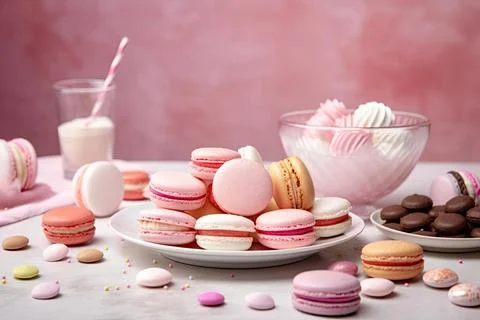 Pastel Macarons, Array of Colors &amp; Flavors Stock Photos