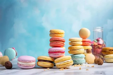 Pastel Macarons, Array of Colors &amp; Flavors Stock Photos
