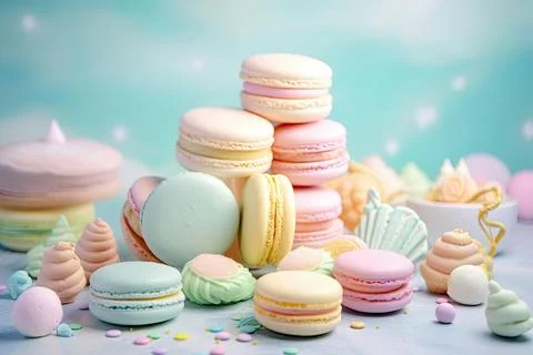 Pastel Macarons, Array of Colors &amp; Flavors Stock Photos