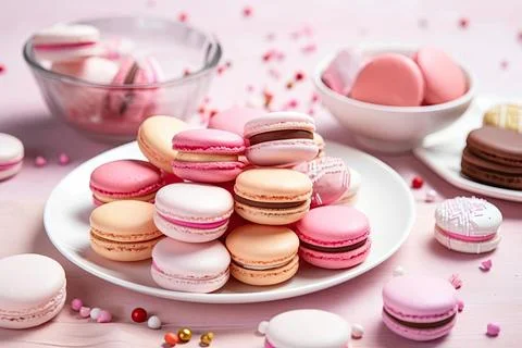 Pastel Macarons, Array of Colors &amp; Flavors Stock Photos
