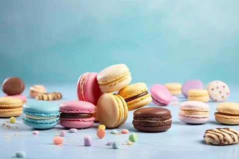 Pastel Macarons, Array of Colors &amp; Flavors Stock Photos
