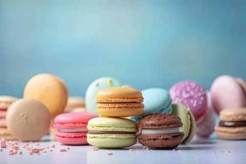 Pastel Macarons, Array of Colors &amp; Flavors Stock Photos