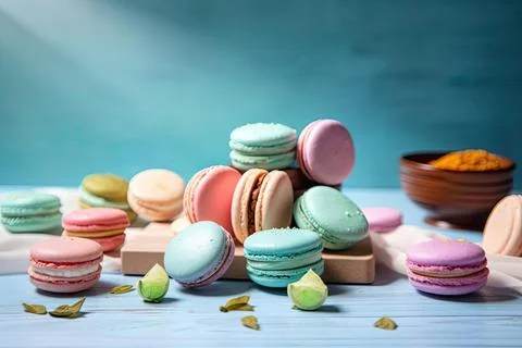 Pastel Macarons, Array of Colors &amp; Flavors Stock Photos