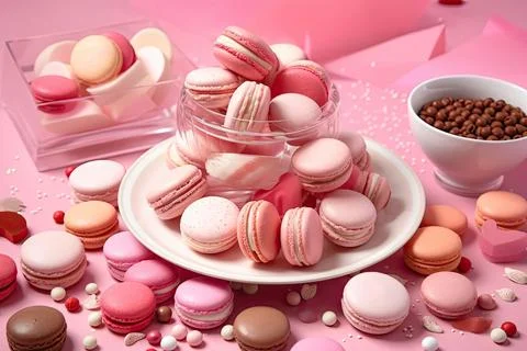 Pastel Macarons, Array of Colors &amp; Flavors Stock Photos