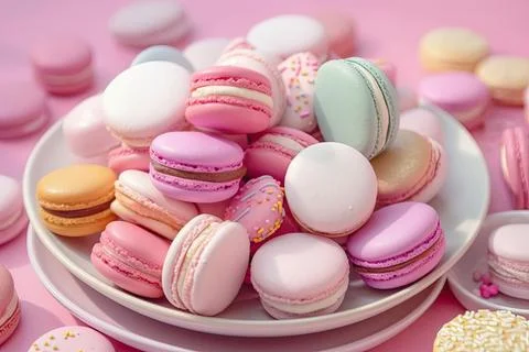 Pastel Macarons, Array of Colors &amp; Flavors Stock Photos