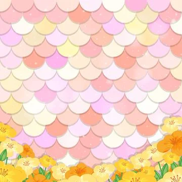 Pastel mermaid scale pattern with many flowers Illustrazione stock