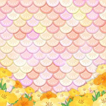 Pastel mermaid scale pattern with many flowers Illustrazione stock