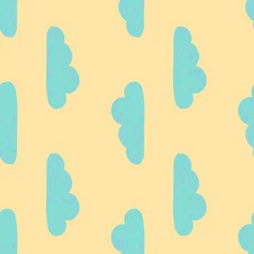 Pastel minimalistic seamless pattern with blue cartoon clouds. Orange light b イラスト素材